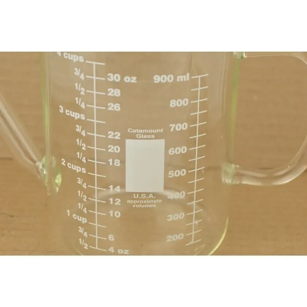 Catamount Flameware Glass Measuring Pitchers 4 Cup Set of 2 w/ Strainer